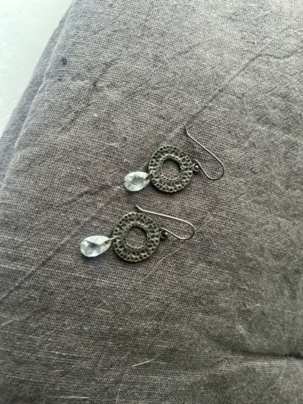 Silpada Silver-Tone Textured Circle Earrings with Clear Teardrop